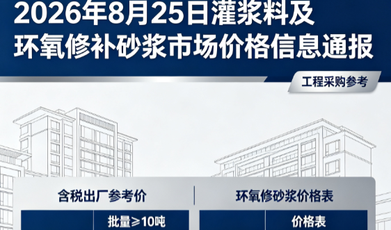 瑞溪镇2026年8月25日灌浆料及环氧修补砂浆市场价格信息通报